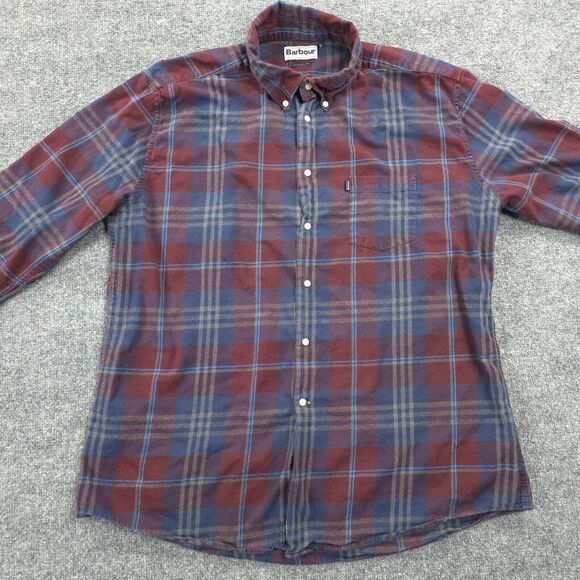 Barbour Shirt Mens XL Tailored Fit Red Plaid Stapleton Casual Work Outdoors Logo - Picture 2 of 13